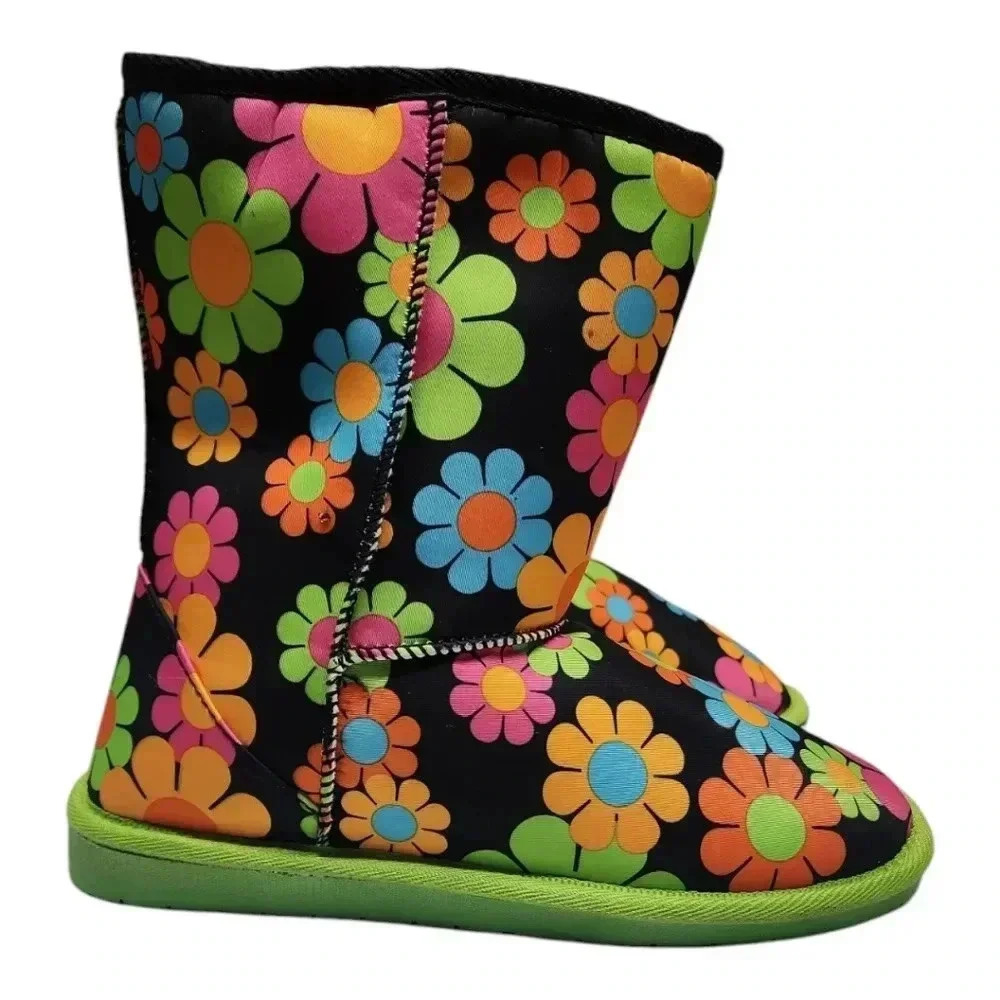 Y2K Flower Power Winter Boots Faux Fur Lined Retro Hippie Floral Sz 7 - Picture 12 of 16